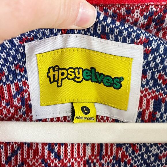 Tipsy Elves Navy & Red Fair Isle Christmas Cardigan Sweater Men's Size Large EUC - Picture 6 of 7